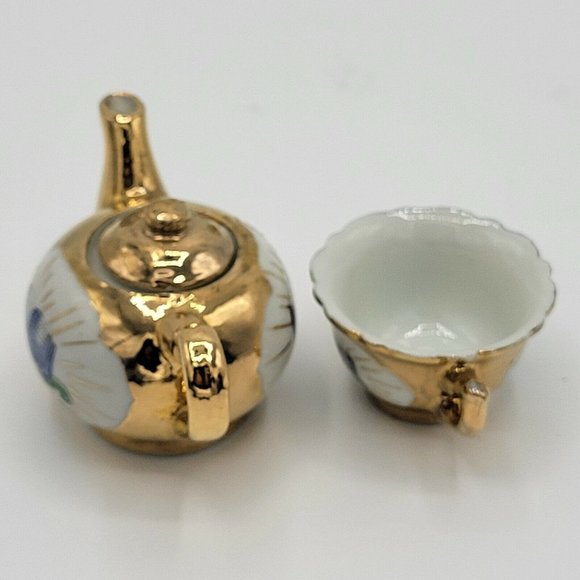 Miniature Teapot And Teacup Vintage Bible Print Religious Gold Plate Doll Teapot - Picture 4 of 12